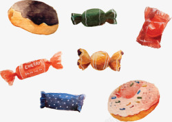 糖果甜甜圈水彩手绘糖果蛋糕矢量图高清图片