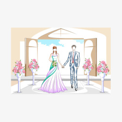 手绘结婚场景矢量图素材