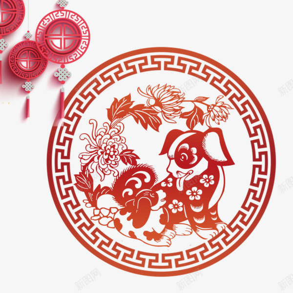 咖啡色中国风小狗剪纸png免抠素材_88icon https://88icon.com 中国风 剪纸 小狗 新年 新春 春节 红色挂饰