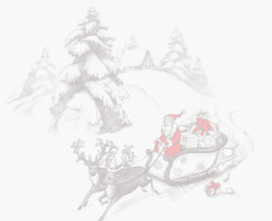 水墨风格圣诞节美化森林简笔画素材