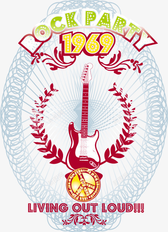 摇滚派对png免抠素材_88icon https://88icon.com 吉他 摇滚 花纹 音乐