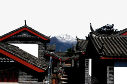雪山远景云南丽江古城与玉龙雪山远景高清图片