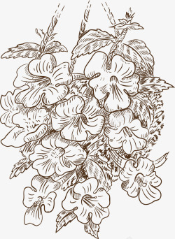 手绘盆栽花卉线稿矢量图素材