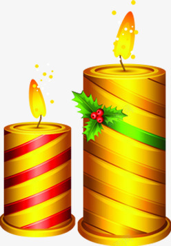 手绘圣诞节黄色蜡烛装饰素材