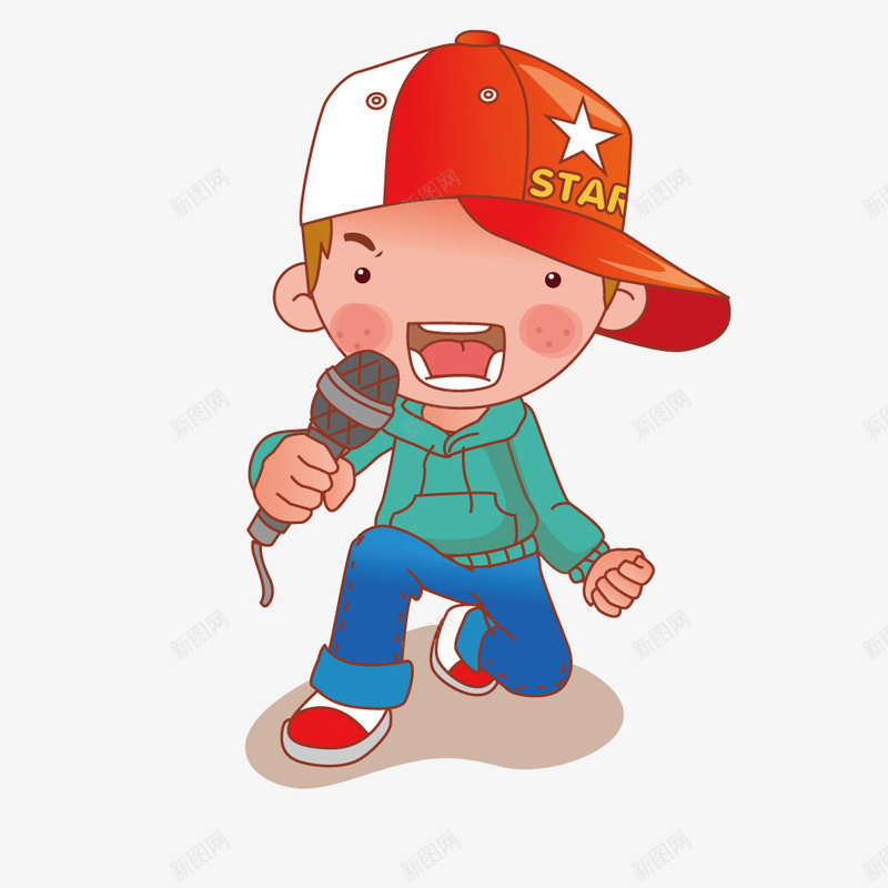 戴着红帽子唱歌的卡通小男孩矢量图ai免抠素材_88icon https://88icon.com 卡通 唱歌 小男孩 戴着红帽子 矢量图
