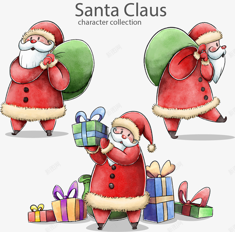 手绘圣诞老人矢量图ai免抠素材_88icon https://88icon.com 卡通 圣诞老人 手绘 拿着礼物的圣诞老人 水彩 矢量图 礼物 背包袱的圣诞老人
