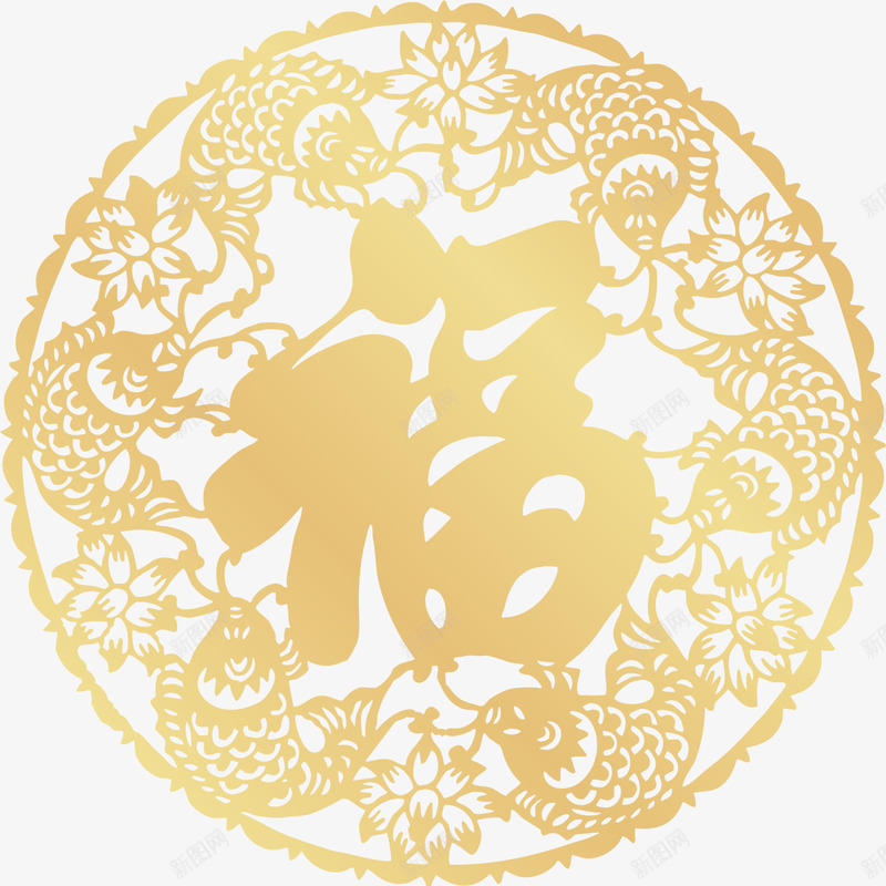 新年金色福字剪纸png免抠素材_88icon https://88icon.com 中国风 新年剪纸 新年福字 福字剪纸 金色光晕 金色剪纸