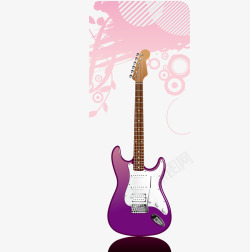 手绘吉他及潮流粉色背景量图素材
