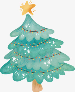 手绘风彩灯圣诞树矢量图素材