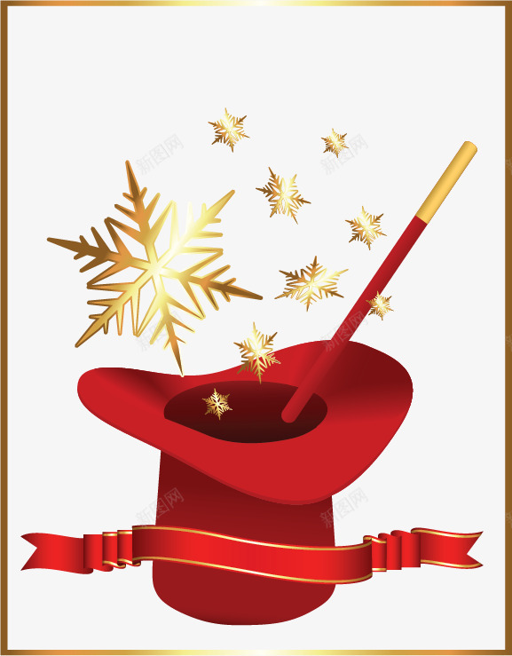 圣诞魔法红色帽子矢量图ai免抠素材_88icon https://88icon.com 圣诞 帽子 金色 雪花 魔法棒 矢量图