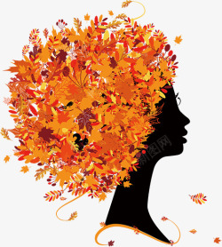 黄色树叶头发抽象女性头像素材