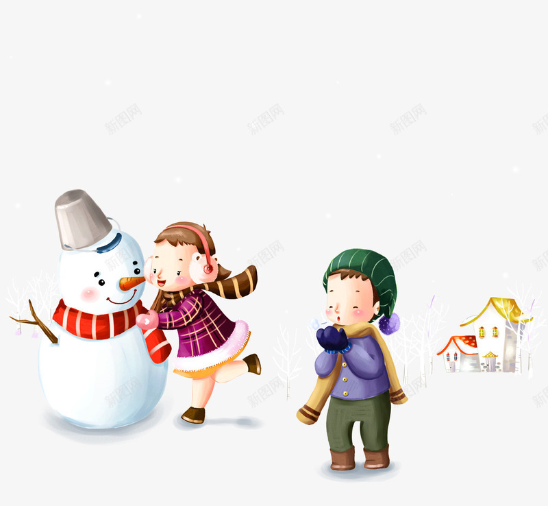 下雪玩耍的儿童和雪人插画psd免抠素材_88icon https://88icon.com 下雪 儿童 屋顶雪 房子 插画 雪 雪人