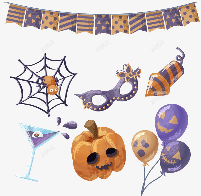 万圣节HALLOWEEN元素png免抠素材_88icon https://88icon.com 万圣节HALLOWEEN南瓜彩旗