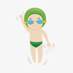 绿帽子游泳少年卡通插画矢量图素材