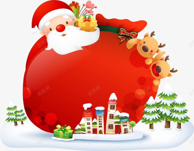 卡通红色圣诞老人和小镇矢量图ai免抠素材_88icon https://88icon.com Christmas Merry 圣诞快乐 圣诞老人 圣诞节 小镇 矢量图