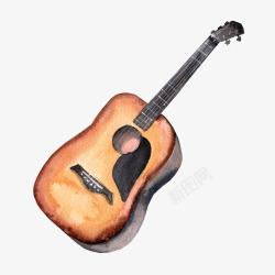 水彩棕色吉他简图素材