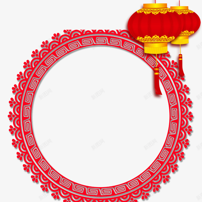 中国风png免抠素材_88icon https://88icon.com 喜庆 大红色 春节 灯笼 红色 红色大灯笼 边框 金色