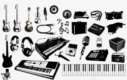 黑色电吉他话筒键盘钢琴音箱音符素材