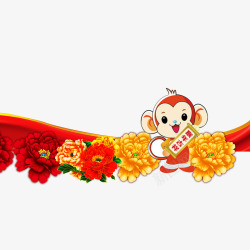 红色中国风节日鲜花装饰素材