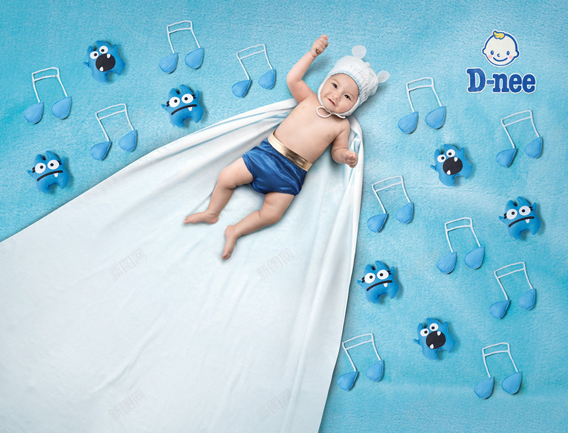 蓝色音符躺着的婴儿背景海报png免抠素材_88icon https://88icon.com 婴儿 海报 背景 蓝色 音符