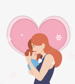 手绘抱着纸盒子粉色手绘抱着孩子的妈妈高清图片