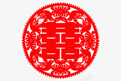 中国风红色喜字窗花素材
