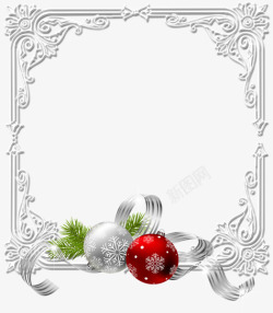 白色带圣诞球的相框素材