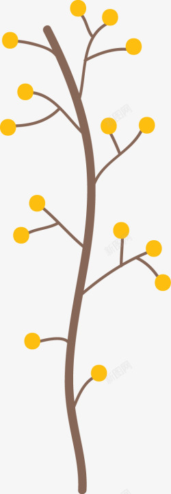 分叉树枝树枝上的黄色圆球高清图片