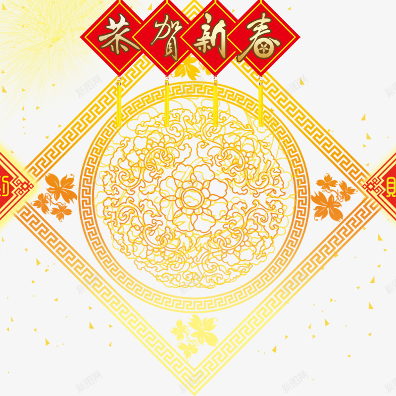 新年金色花纹恭贺新春背景psd免抠素材_88icon https://88icon.com 喜庆 恭贺新春 新年 金色花纹