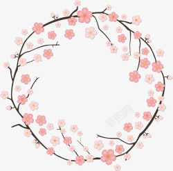 粉红日本樱花花环矢量图素材