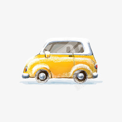 黄色可爱手绘积雪小汽车素材