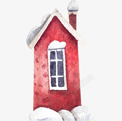 圣诞红房子水彩圣诞节房屋高清图片