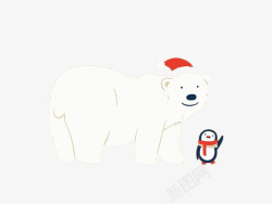 戴红帽子的北极熊与企鹅素材