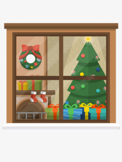 橱窗圣诞橱窗里的圣诞礼物高清图片