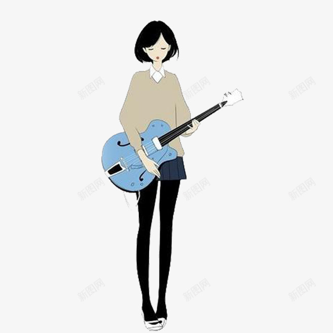 卡通弹吉他的小女孩png免抠素材_88icon https://88icon.com 卡通 吉他 女孩 弹吉他 漫画