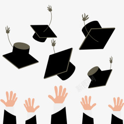 黑色的博士帽卡通扔博士帽的毕业人群手臂高清图片
