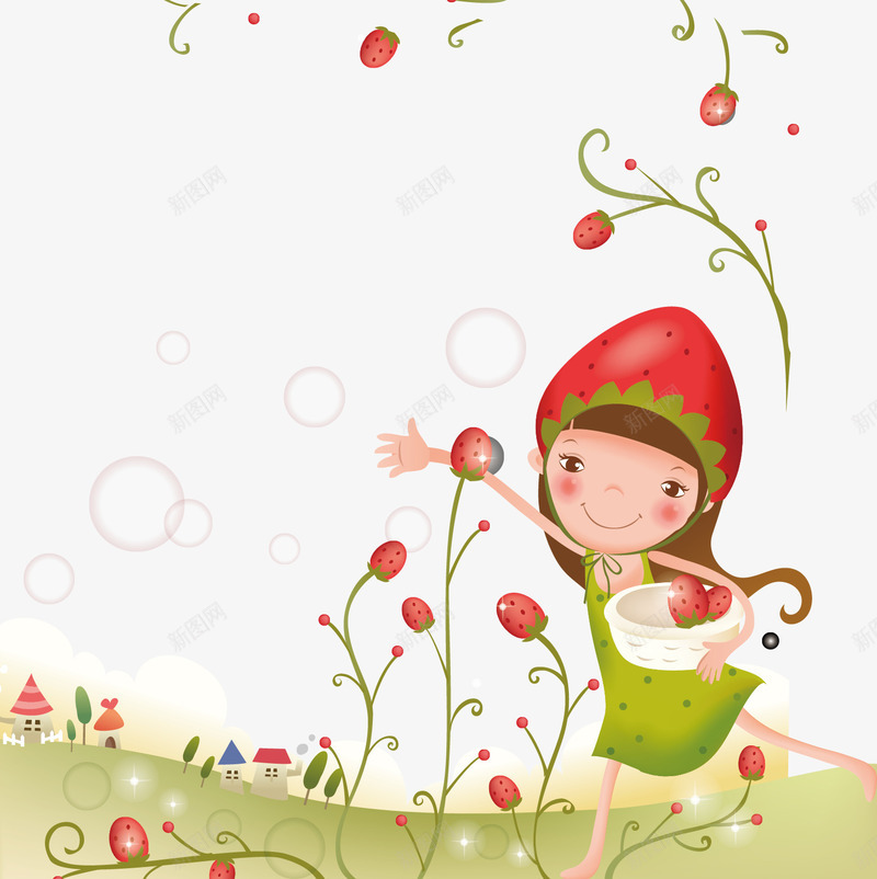 摘草莓的女孩png免抠素材_88icon https://88icon.com png png下载 可爱儿童插画 可爱卡通 可爱卡通女孩 海报 海报元素 草莓 装饰