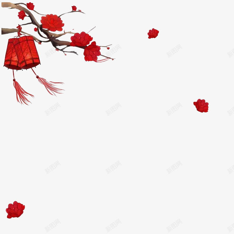 中国风红色梅花图png免抠素材_88icon https://88icon.com 中国风 创意 古风 梅花 水彩 漂浮 灯笼 红色 花朵