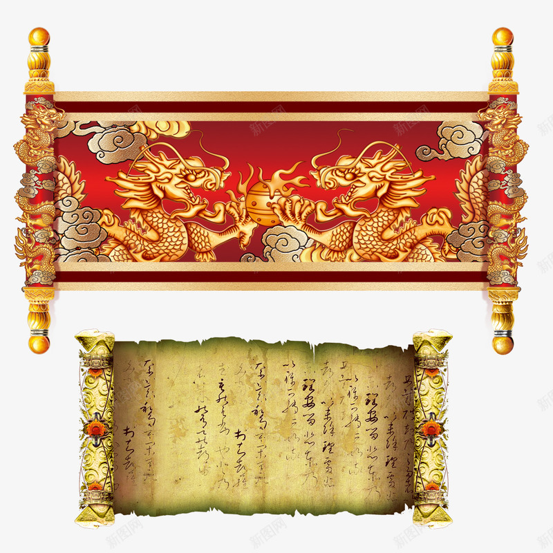 中国龙画轴古卷轴png免抠素材_88icon https://88icon.com 中国风卷轴 中国龙 卷轴 古卷轴 古画轴 龙