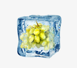 创意冰块中的青提葡萄素材