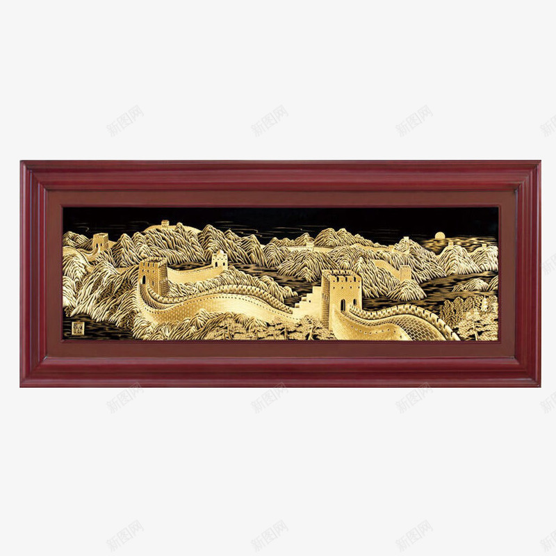 雕刻金色长城装饰画png免抠素材_88icon https://88icon.com 产品实物 挂画 有框画 金色长城 长城装饰画 风景画