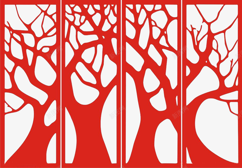红色剪纸树png免抠素材_88icon https://88icon.com 剪纸 剪纸树 红色 组合