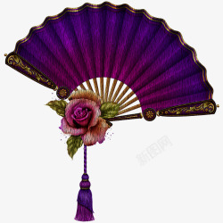 紫色浪漫奢华折扇玫瑰花装饰素材