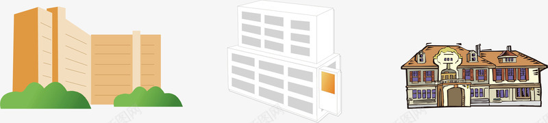 卡通3办公楼招商图标图标