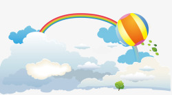 卡通云朵后的彩虹背景素材