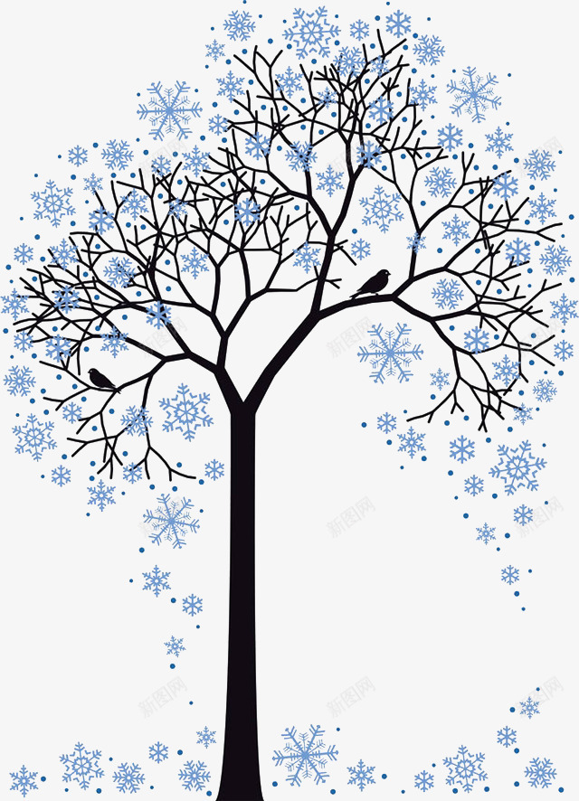 蓝色雪花缠绕的树枝png免抠素材_88icon https://88icon.com 创意 枝叶 柳条 树木 树枝 树根 缠绕的树枝 美丽 蓝色 雪花