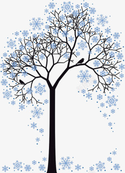 蓝色雪花缠绕的树枝素材