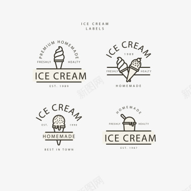 球黑色线条冰淇淋标识矢量图图标图标