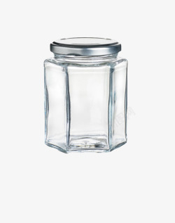 透明多边形银色盖子的广口瓶实物素材