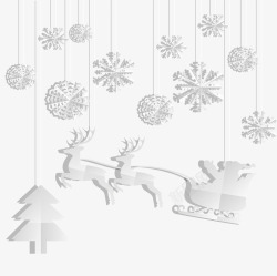 圣诞树剪影可爱的小鹿和圣诞老人剪影图高清图片